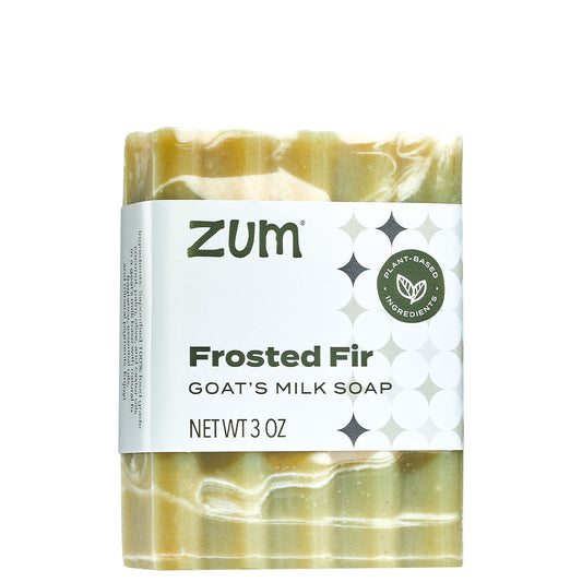 Zum Frosted Fir goat's milk soap bar on a white background
