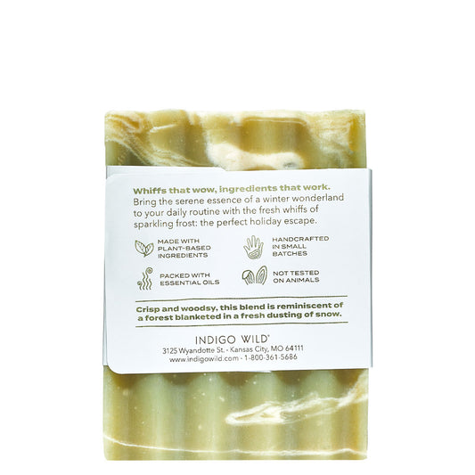 Bar of soap with a label on a white background