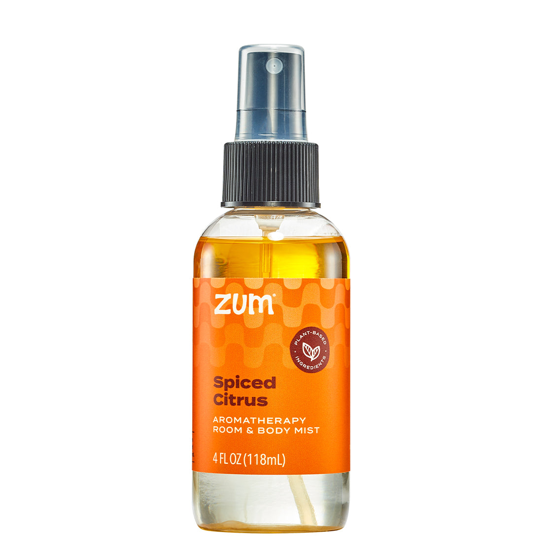 Spiced Citrus Mist in a clear bottle with black spray top cap.