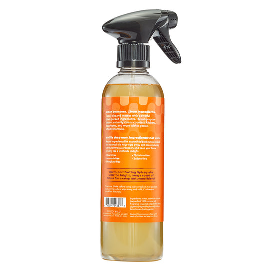 Back of Zum Spiced Citrus all-purpose cleaner bottle on a white background