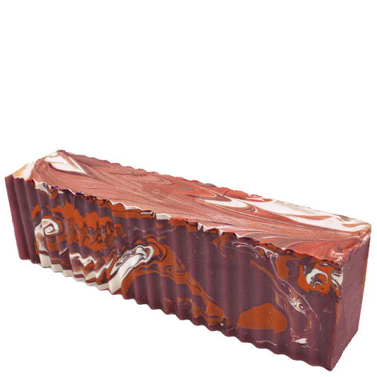 Marbled Soap Bar with brown and white swirled pattern on a white background