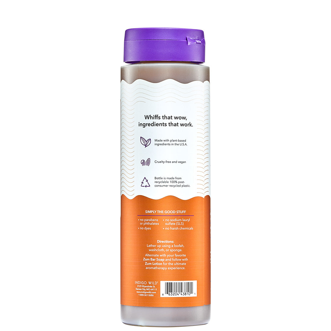 Bottle with purple cap and white label on a white background