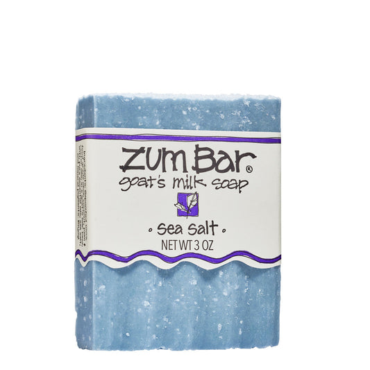 Labeled citrus scented Zum Bar Soap with blue color and sea salt