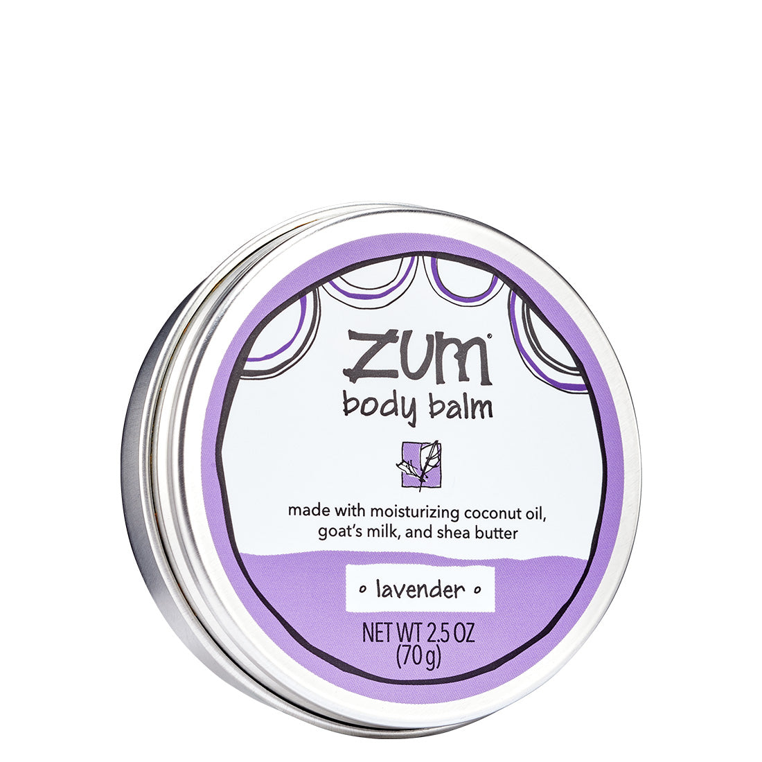 Silver tin with screw top containing Lavender scented body balm.