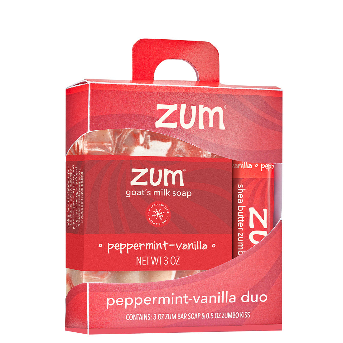 Red gift box packed with one Zum Bar Soap and one Zumbo Lip Balm