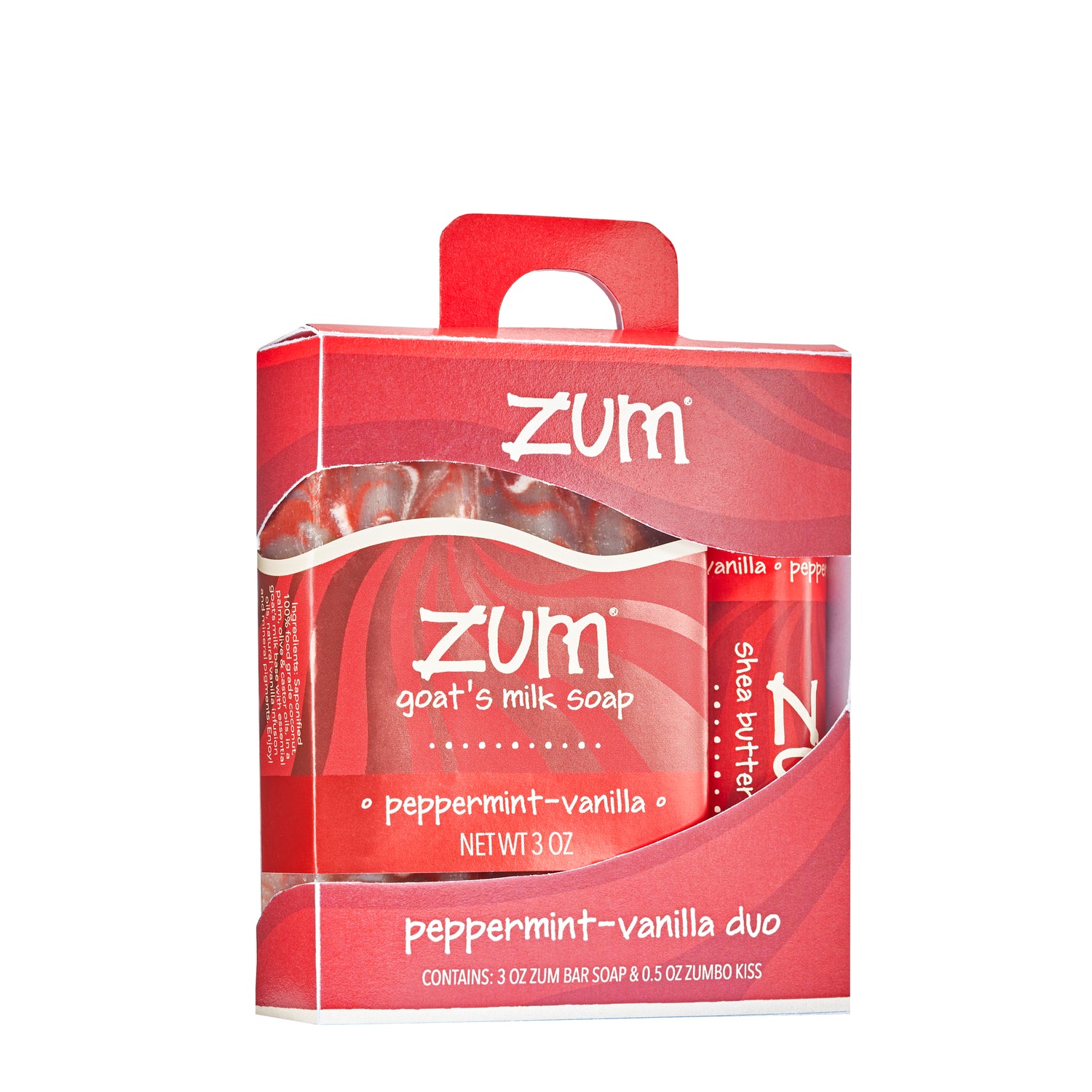 Red gift box packed with one Zum Bar Soap and one Zumbo Lip Balm