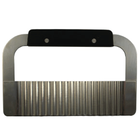 Silver bulk brick wavy cutter with dark handle grip.