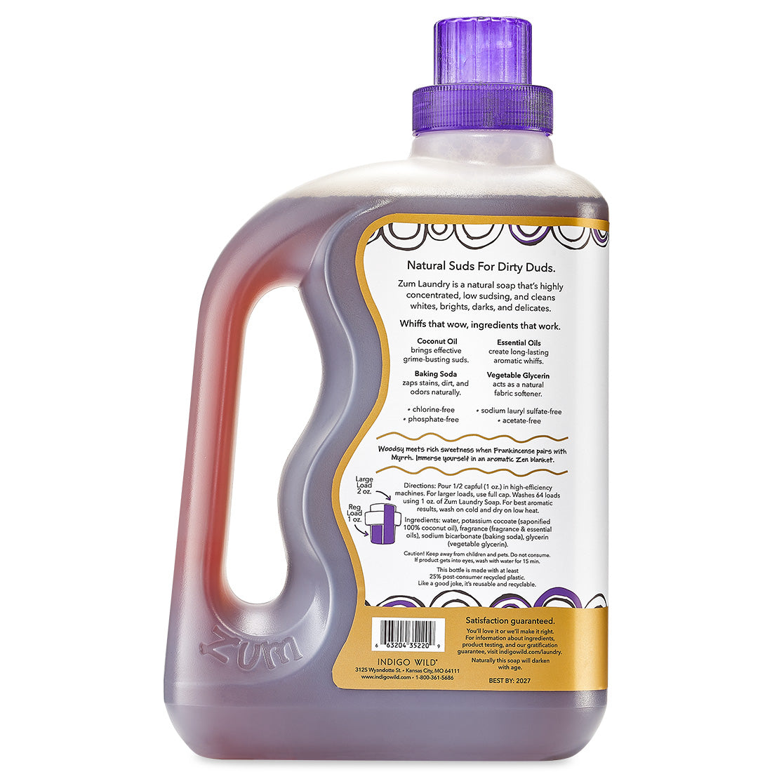 Back view of Zum Laundry Soap in Frankincense & Myrrh